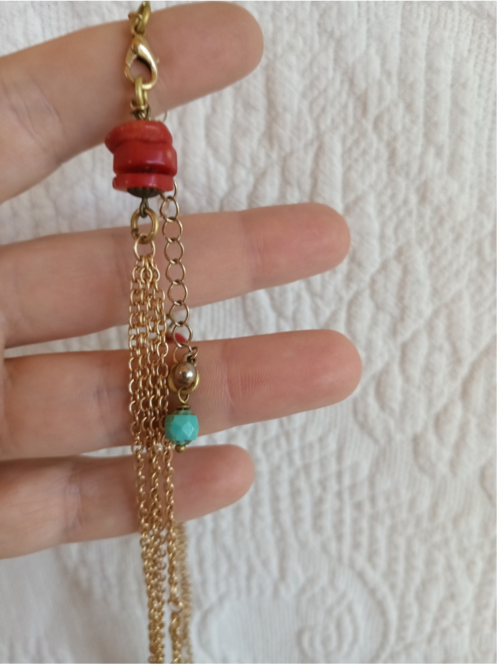 Inlaid Yak Bone Pendant on Layered Gold Plated chain Turquoise howlite red coral - Picture 8 of 11